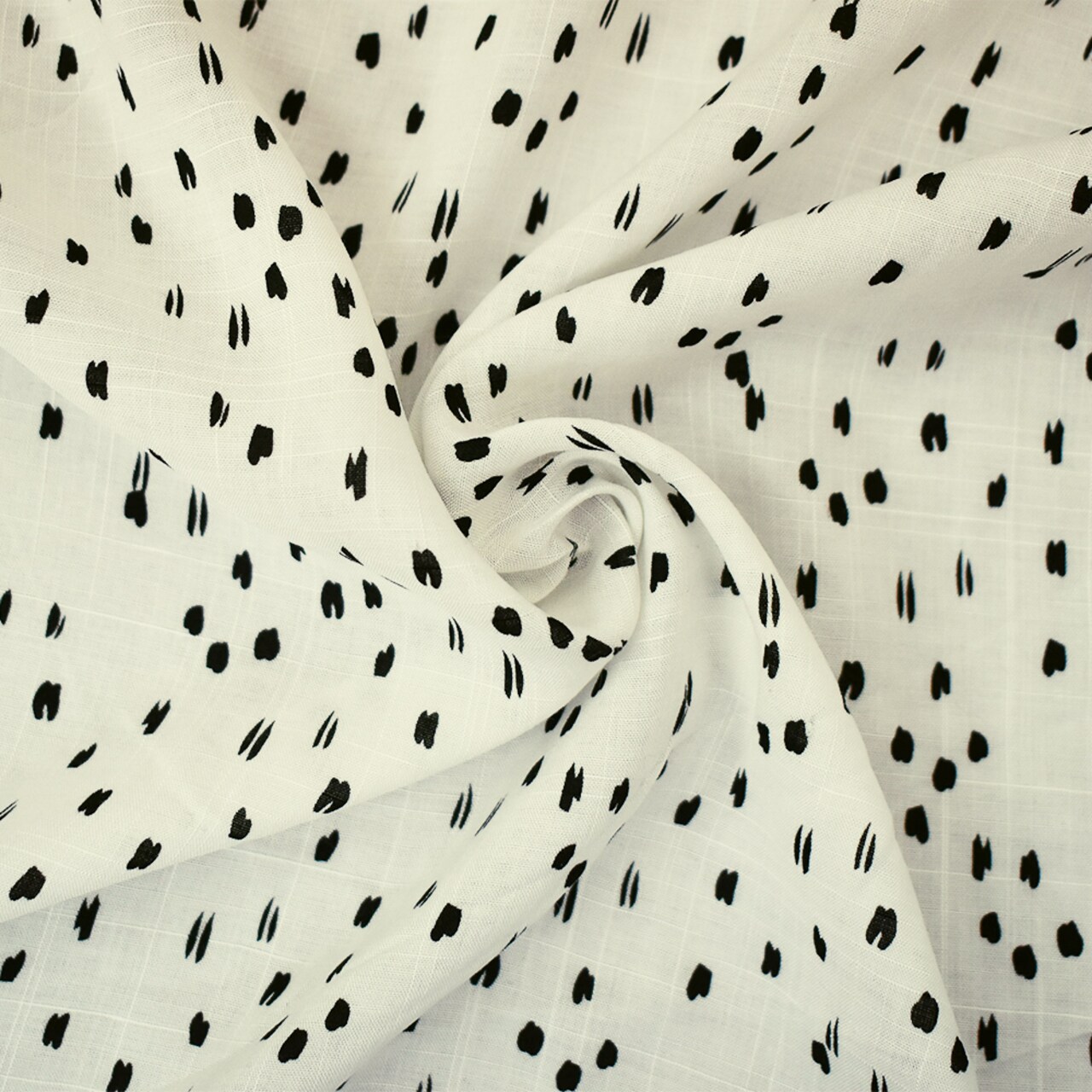 White-Black Rayon Abstract Spots Semi-Sheer Printed Slub Woven Fabric By the Yard